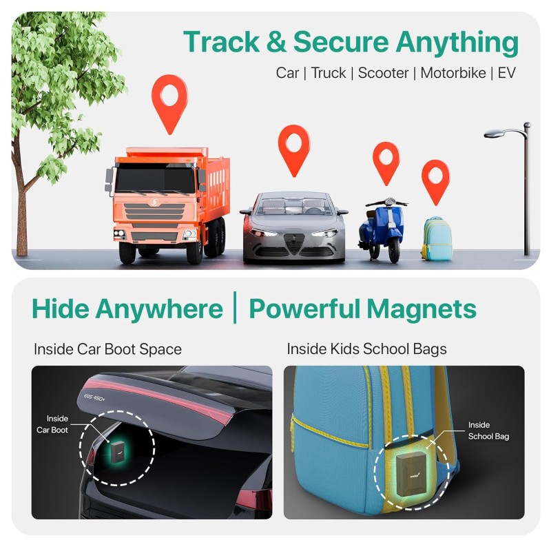 Onelap GO Portable GPS (with 12 Months 4G SIM Recharge) - Wireless GPS Tracker for Car, Kids School Bag, Scooty or Trucks