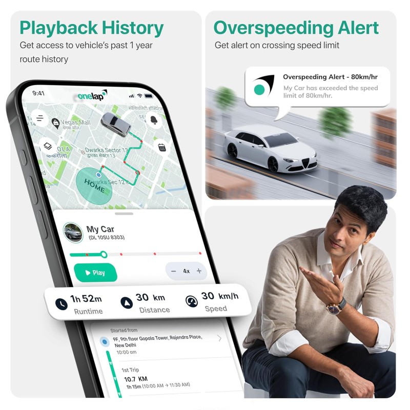 Onelap GO Portable GPS (with 12 Months 4G SIM Recharge) - Wireless GPS Tracker for Car, Kids School Bag, Scooty or Trucks