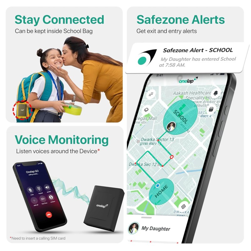 Onelap GO Portable GPS (with 12 Months 4G SIM Recharge) - Wireless GPS Tracker for Car, Kids School Bag, Scooty or Trucks