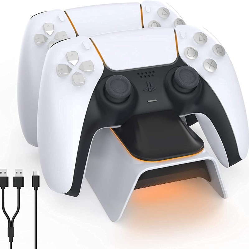 Dobe Multifunctional Controller Charging Station with LED, Multifunctional Cooling Base, Dual Charger Docking Station (White, P S 5) TP5-0521B