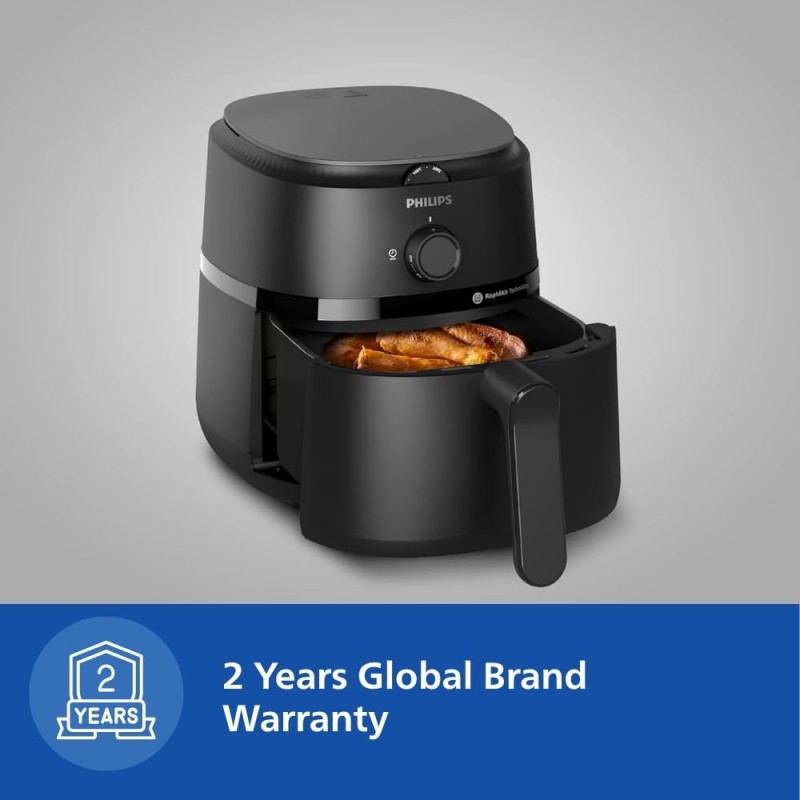 PHILIPS Air Fryer NA120/00, uses up to 90% less fat, 1500W, 4.2 Liter, with Rapid Air Technology (Black), Large