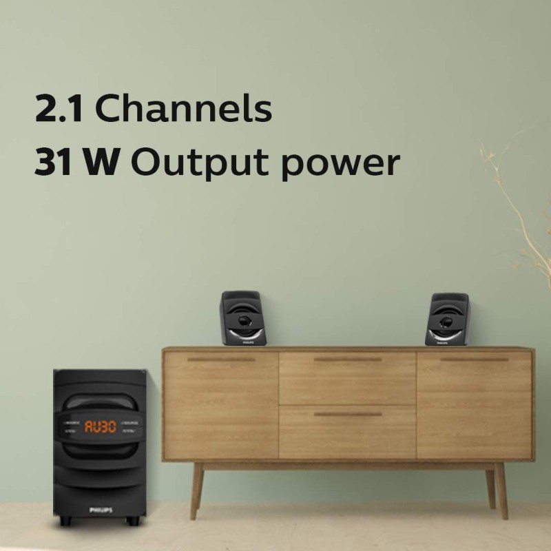 PHILIPS Audio MMS2625B 2.1 Channel, 31 W, Bluetooth Connectivity, Wired Multimedia Computer Speaker, (Black)