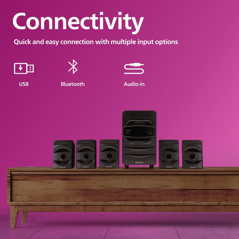 PHILIPS Audio SPA5128B 5.1 CH 40W Multimedia Speaker with Subwoofer, Bluetooth Connectivity (Elegant Matte Finish)