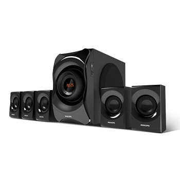 PHILIPS Audio SPA8000B/94 5.1 Channel 120W Multimedia Speaker System with Bluetooth Connectivity, 5X15W Satellite Speakers (Black)