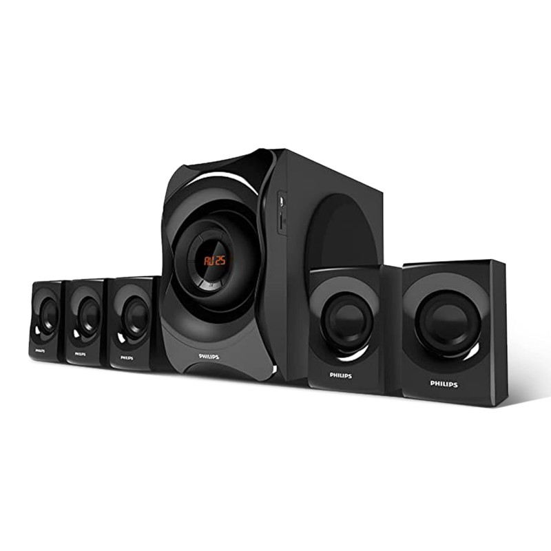 PHILIPS Audio SPA8000B/94 5.1 Channel 120W Multimedia Speaker System with Bluetooth Connectivity, 5X15W Satellite Speakers (Black)