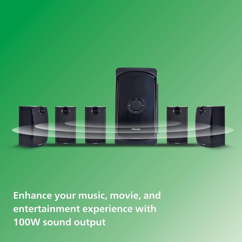 PHILIPS Audio TAV7587 5.1 Channel 100W Bluetooth Multimedia Speaker System with 5x15W Satellite Speakers (Black)