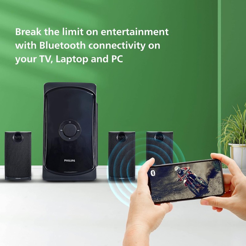 PHILIPS Audio TAV7587 5.1 Channel 100W Bluetooth Multimedia Speaker System with 5x15W Satellite Speakers (Black)
