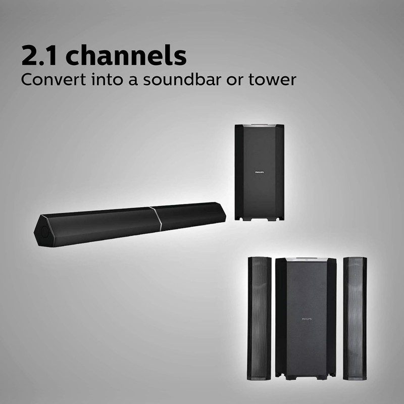 PHILIPS Convertible Soundbar MMS8085B, 2.1 Channel with Multipoint-Connectivity Option (Black)
