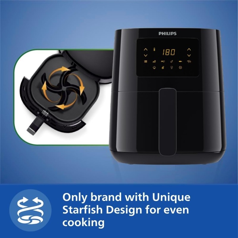PHILIPS Digital Airfryer with Touch Panel, 4.1L, with RapidAir Technology,with additional (HD9252/90) (Black)