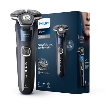 PHILIPS Electric Shaver For Men | Wet & Dry | Powerful Close Shave | Gentle on Skin | SkinIQ Technology | Steel Precision Blades | 360 D Flexing Heads | Integrated Pop Up Trimmer | LED Display | 5 Mins Quick Charge | Showerproof | S5885/28,Black