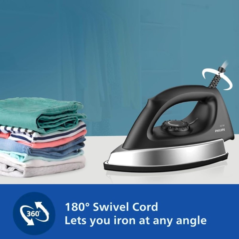 PHILIPS Stainless Steel Heavyweight Dry Iron GC181/80, 1000W