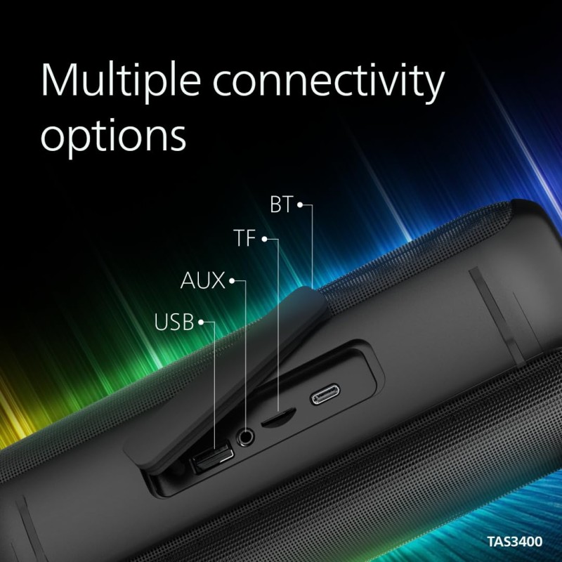 PHILIPS TAS3400BK Portable Bluetooth Speaker with 40W Output, 4000mAh Battery, Stereo Sound (Black)