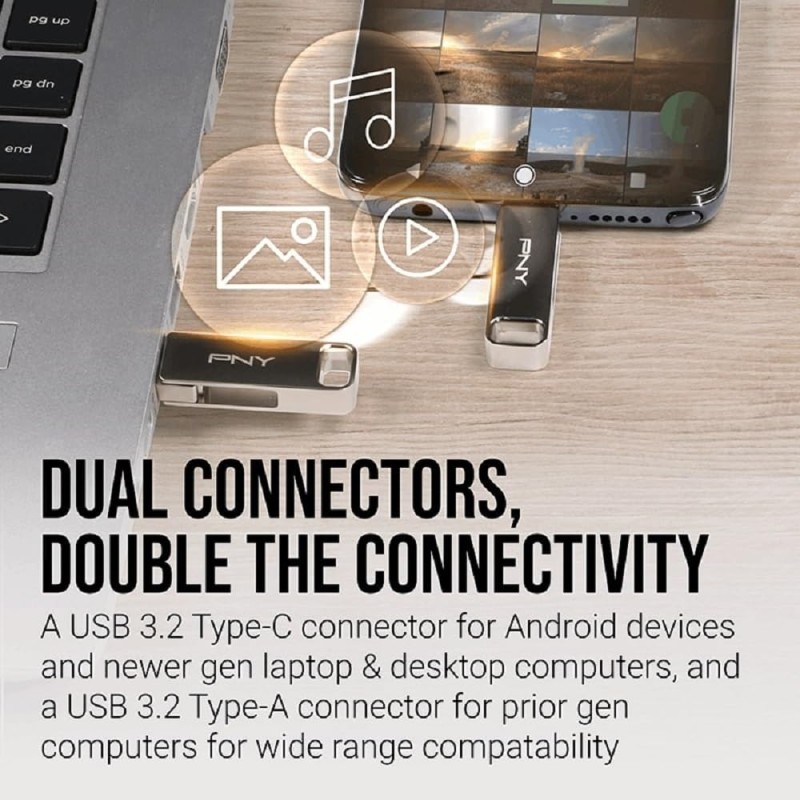 PNY USB 3.2 Flash Drive|Pen Drive 64GB - Duo Link Type C