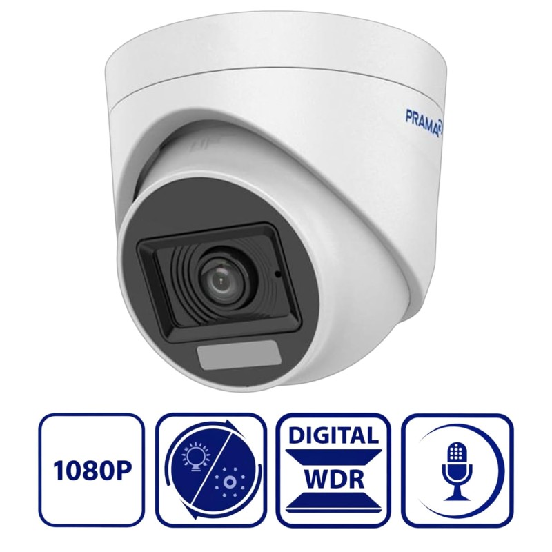 PRAMA PT-HTD70FOE-LPFS 2MP Ranginview Audio Fixed Turret Dome Camera, Built-in Microphone White