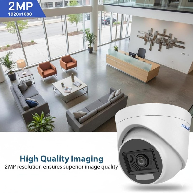 PRAMA PT-HTD70FOE-LPFS 2MP Ranginview Audio Fixed Turret Dome Camera, Built-in Microphone White