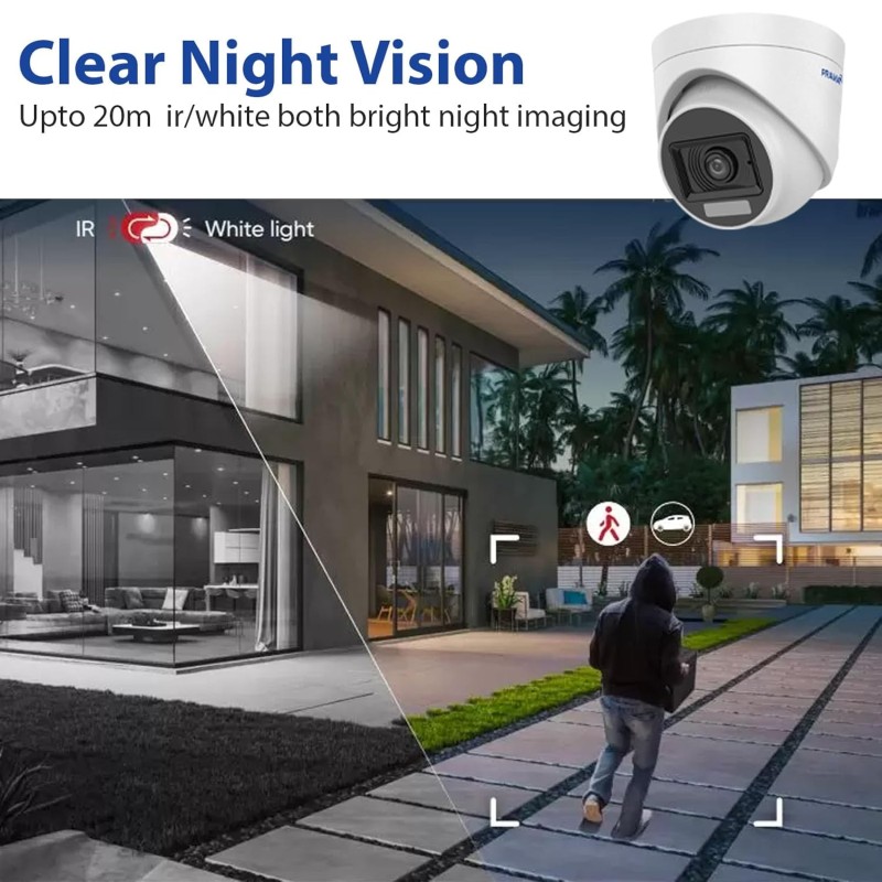 PRAMA PT-HTD70FOE-LPFS 2MP Ranginview Audio Fixed Turret Dome Camera, Built-in Microphone White
