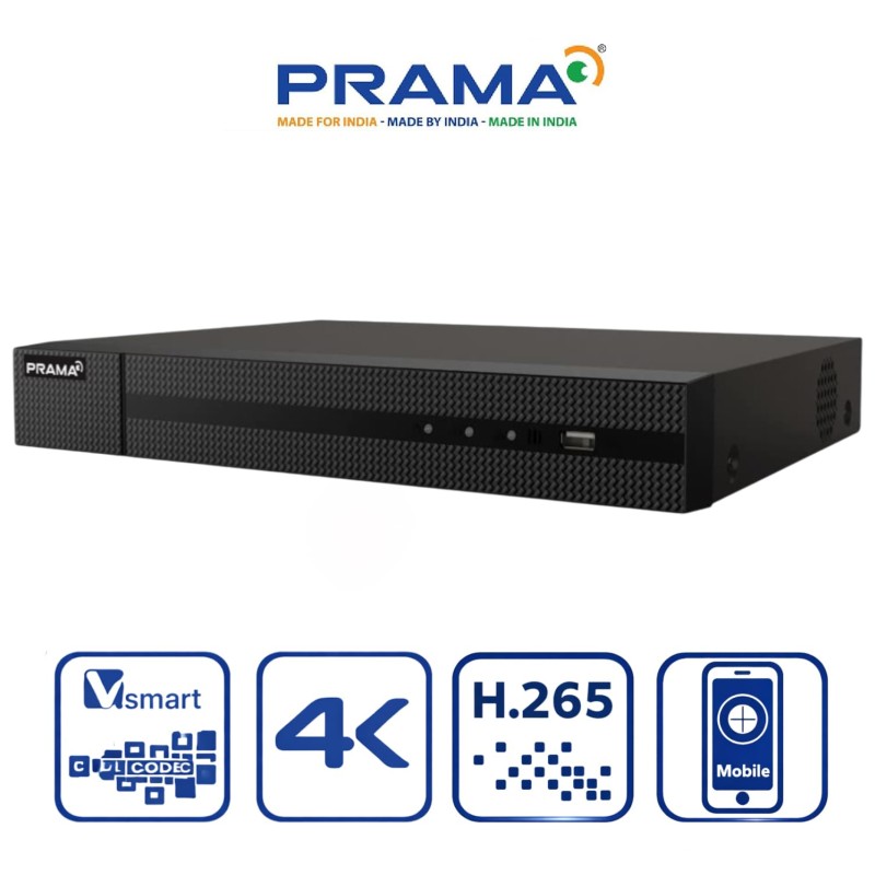 PRAMA PT-NR2A08-Q2 8 Channel 8MP Network Video Recorder with H.265+ Compression, 2 SATA Interface Supporting HDD