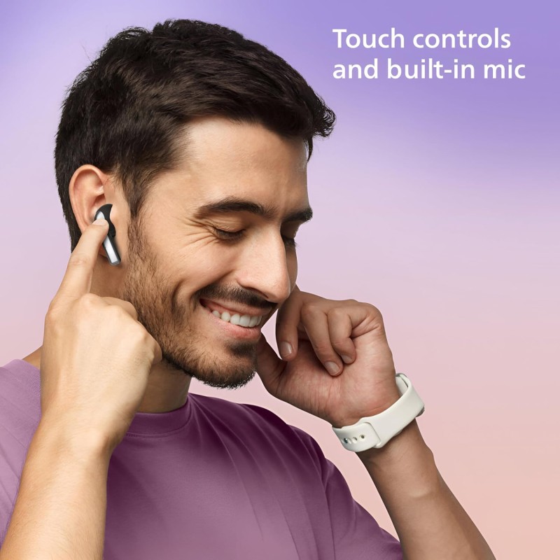 Philips Audio TAT1179BK/94 True Wireless in Ear Earbuds with Pocket Sized Charging Case, Play Time Upto 45Hrs, 10mm Dynamic Drivers, Inbuilt Mic, IPX4 Splash & Sweat Resistant (Black)
