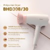 Philips Foldable Hair Dryer 1600 Watts| Powerful Salon-like Blow Drying with Less Heat | 3 Heat Settings with Cool Shot (Hot/Cool/Warm) BHD308/30 - White