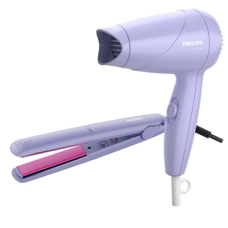 Philips HP8643/56 1000 Watts Hair Dryer and Straightener Combo, Miss Fresher's Styling Kit, Purple