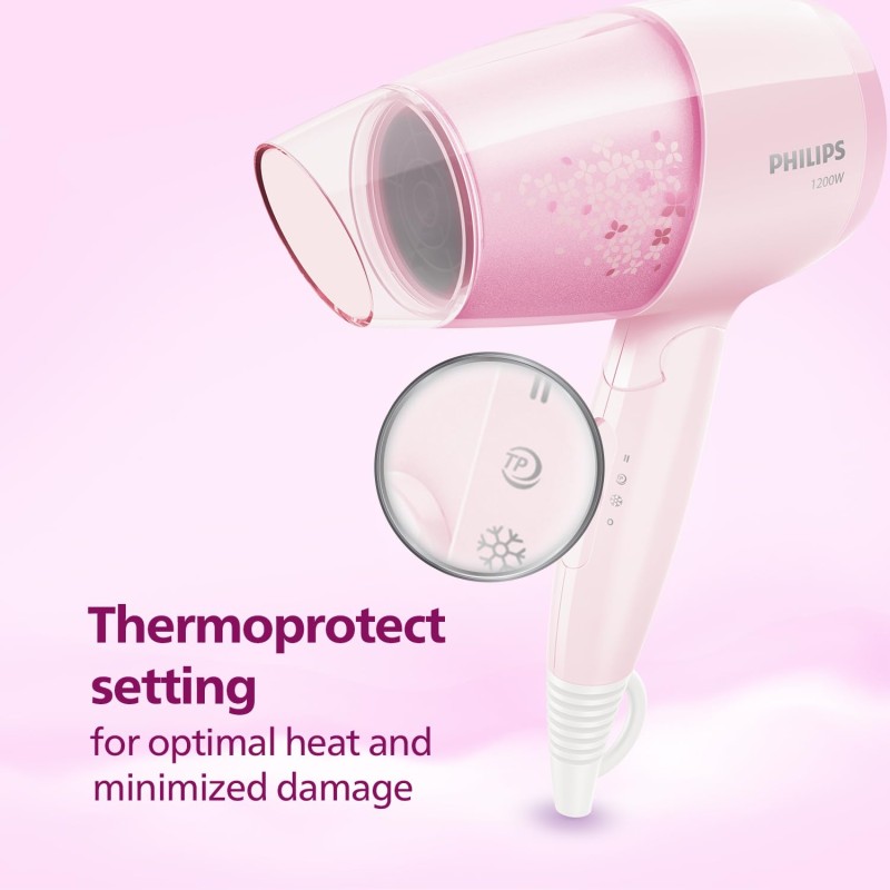 Philips Hair Dryer Bhc017/00 Thermoprotect 1200 Watts with Air Concentrator + Diffuser Attachment - Pink