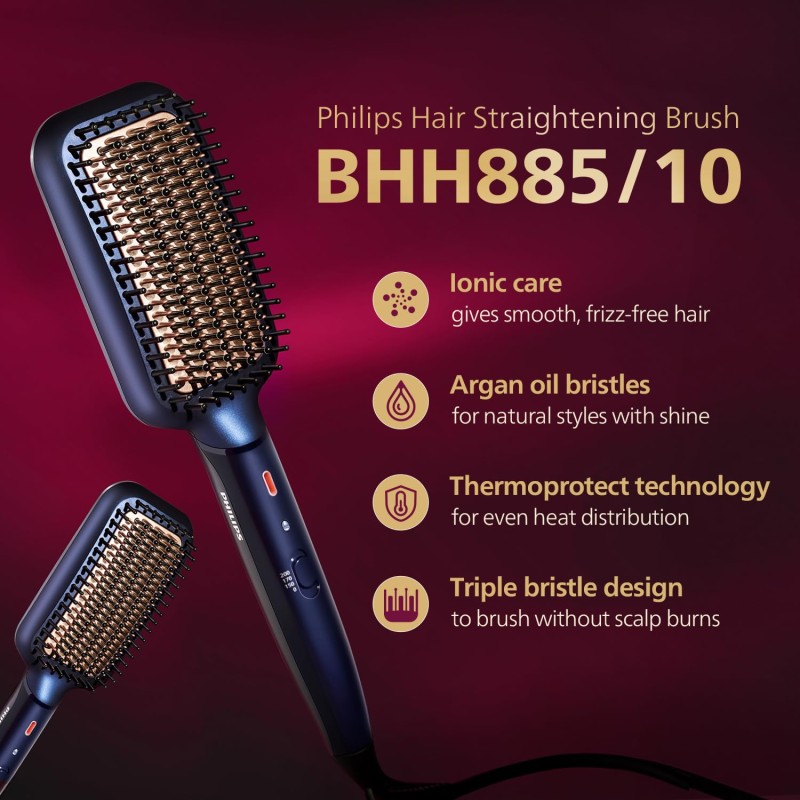 Philips India's No.1 Hair Styling Brand Hair Straightener Brush,Naturally Straight Hair,BHH885
