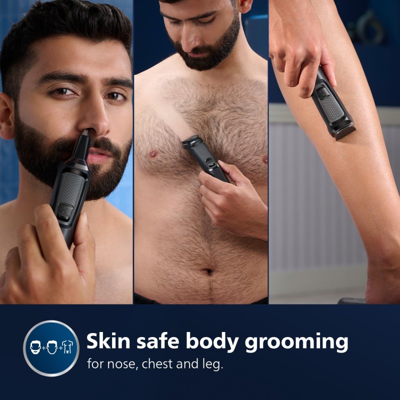 Philips India's No.1 Men's Trimmer | Self Sharpening Blades | Single Stroke Grooming I 9 In1 Face, Nose And Body I 3 Year Warranty | Powerful Motor | No Oil Needed I 60 Min Runtime I MG3710/65,Black
