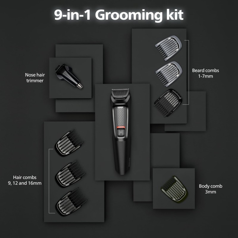 Philips India's No.1 Men's Trimmer | Self Sharpening Blades | Single Stroke Grooming I 9 In1 Face, Nose And Body I 3 Year Warranty | Powerful Motor | No Oil Needed I 60 Min Runtime I MG3710/65,Black