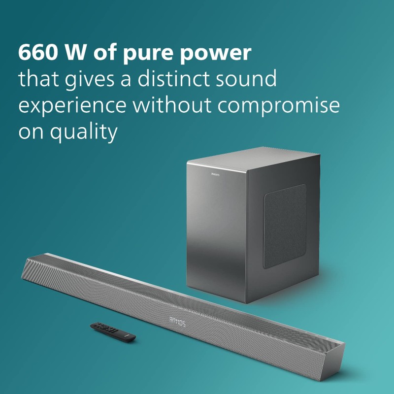 Philips Soundbar TAB8947 5.1 Ch (3.1.2) Dolby Atmos, Wireless Subwoofer UP-Firing Speakers,Virtual Surround (Black)