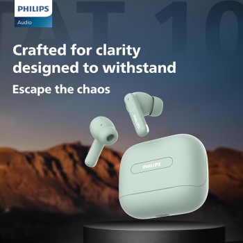 Philips TAT1050GN/94 Truly Wireless Earbuds with ANC, Quad Mic ENC, Up to 50 Hr Playtime, 13mm Neodymium Drivers, Multipoint, IPX5 Water Resistance, Fast Charging, Ultra Low Latency (Frosty Green)
