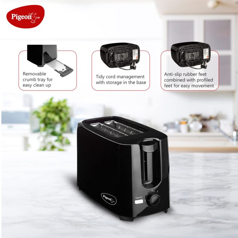 Pigeon 2 Slice Auto Pop up Toaster. A Smart Bread Toaster for Your Home (750 Watts) (Black)