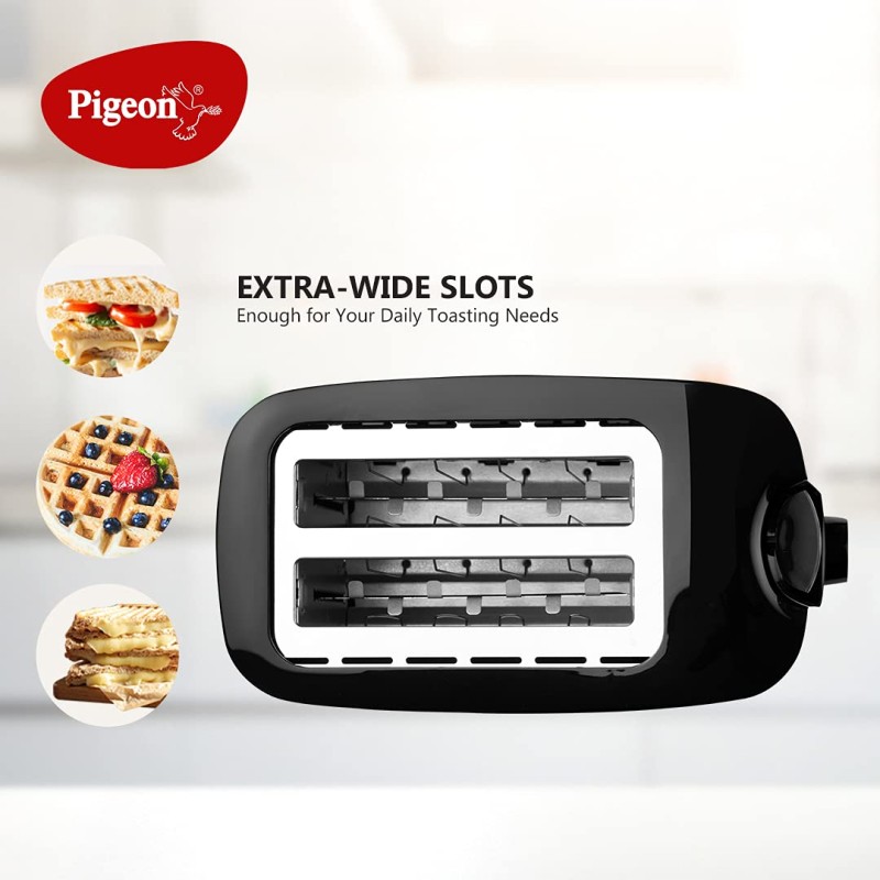 Pigeon 2 Slice Auto Pop up Toaster. A Smart Bread Toaster for Your Home (750 Watts) (Black)