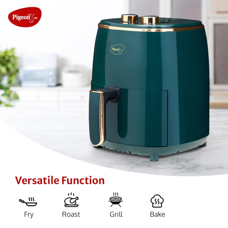 Pigeon Healthifry Manual Air Fryer, 360° High Speed Air Circulation Technology 1200 W With Non-Stick 4.2 liter Basket- Green