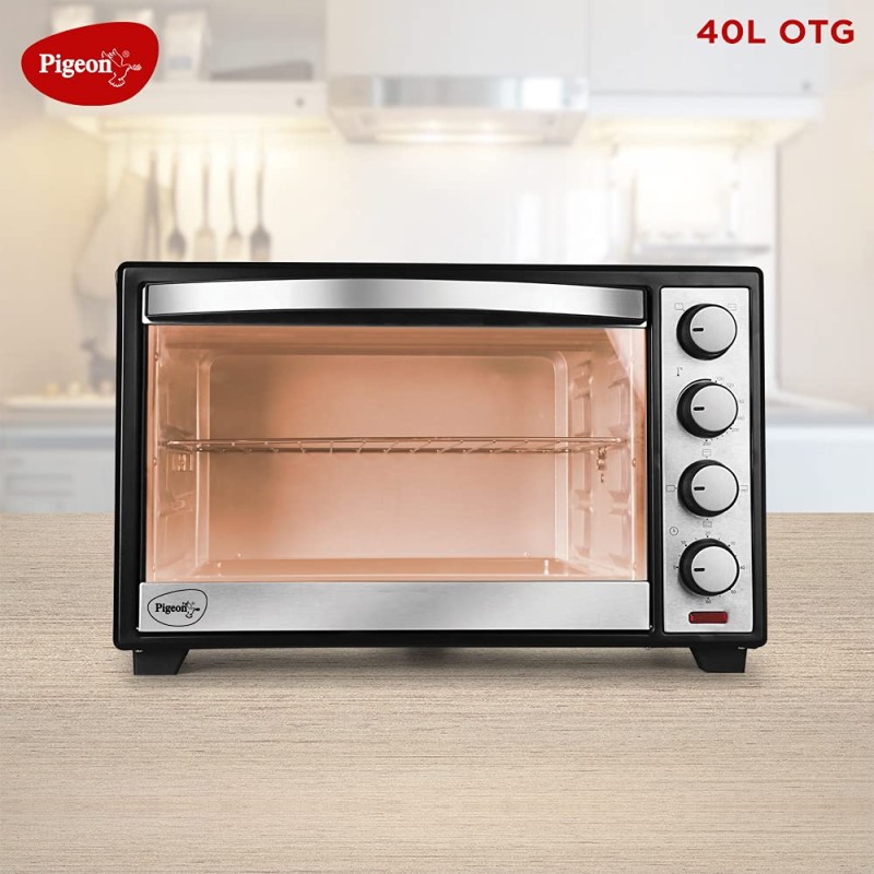 Pigeon Oven Toaster Grill 40 Liters OTG with Rotisserie, Oven Toaster and Grill for Grilling and Baking Cakes (Grey), Standard