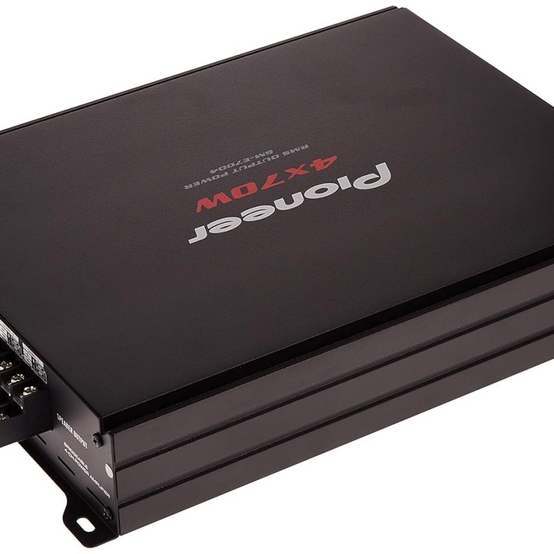 Pioneer Car Amplifier GM-E7004,Number of channels 4/3/2 Max (4 ohms)125Wx4/500Wx2(BRIDGE),Rated Power(2 ohms <=1% THD+N)95Wx4, Rated Power(4 ohms <=1% THD+N)70Wx4,Rated Power(Bridged 4 ohms)190Wx2
