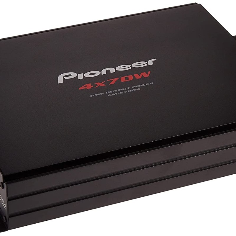 Pioneer Car Amplifier GM-E7004,Number of channels 4/3/2 Max (4 ohms)125Wx4/500Wx2(BRIDGE),Rated Power(2 ohms <=1% THD+N)95Wx4, Rated Power(4 ohms <=1% THD+N)70Wx4,Rated Power(Bridged 4 ohms)190Wx2