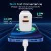 Portronics Adapto 65X 65 W Dual Ports Outputs GaN Fast PD Charger Comes with 100 W Type C to Type C Fast Charging (White)