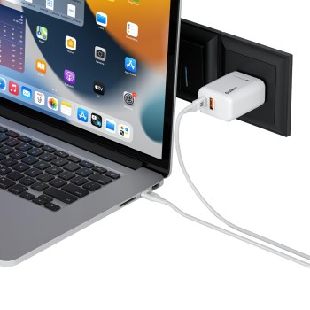 Portronics Adapto 65X 65 W Dual Ports Outputs GaN Fast PD Charger Comes with 100 W Type C to Type C Fast Charging (White)
