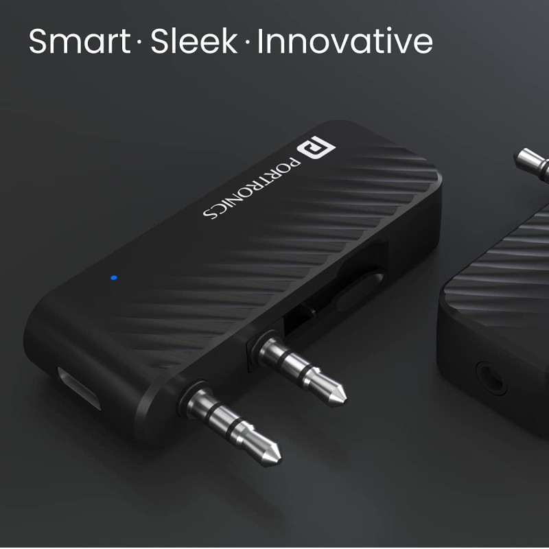 Portronics Auto 16 Bluetooth 5.1 Smart Audio Connector/Transmitter 3.5mm for TV/Desktop with Type-C Charging (Black)