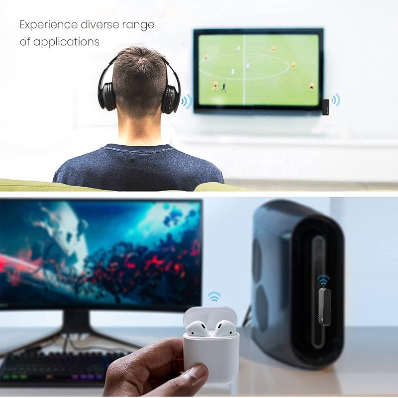 Portronics Auto 16 Bluetooth 5.1 Smart Audio Connector/Transmitter 3.5mm for TV/Desktop with Type-C Charging (Black)