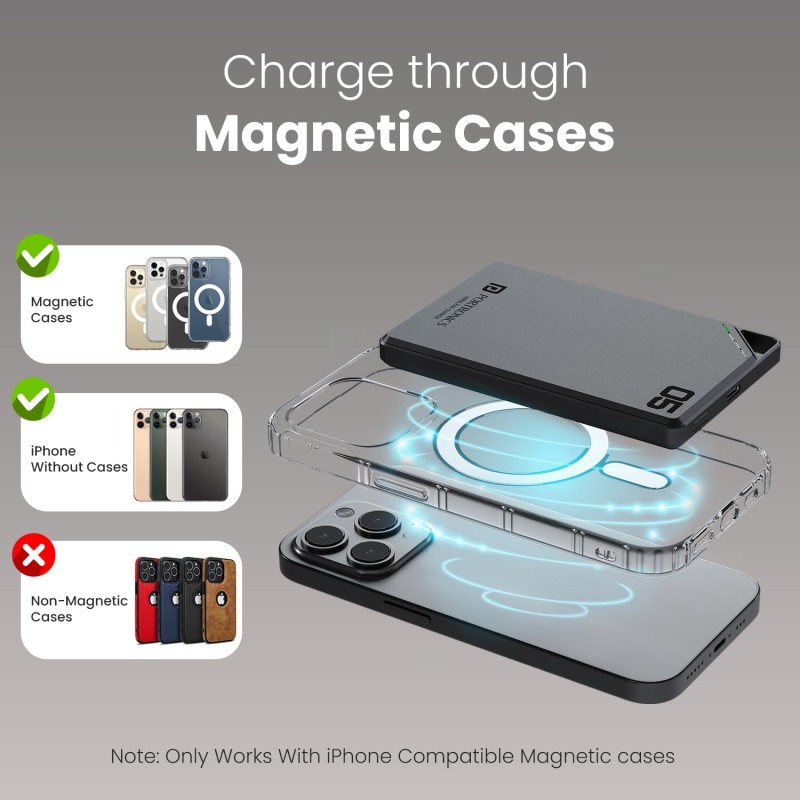 Portronics Boosty 5k 5000mAh 15W Wireless Magnetic Fast Charging Nano Powerbank, Metallic Finish, 20W Type C PD Output.