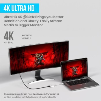 Portronics C-Konnect Type C to HDMI Adapter (3-in-1), Multiport USB C Hub with 4K@30Hz (White)