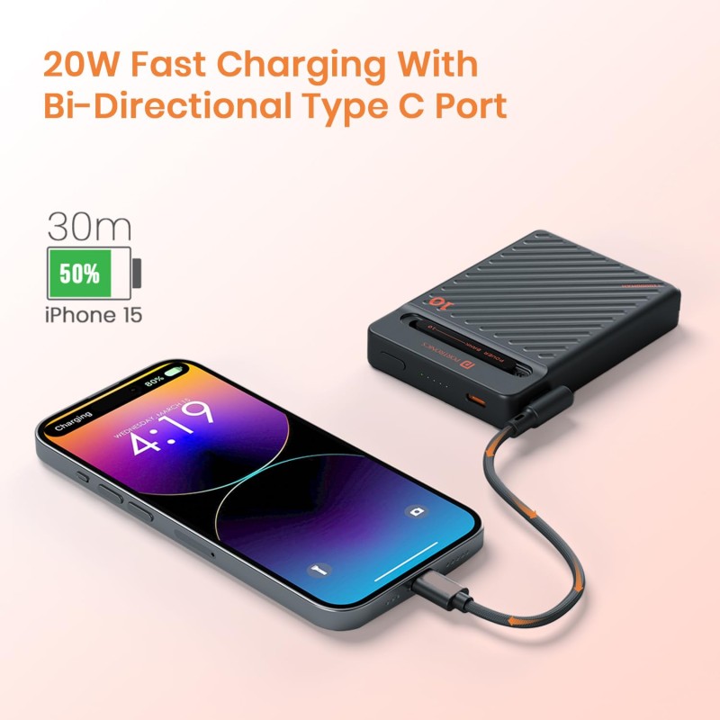 Portronics Chyro 10000mAh 15W Magnetic Wireless Fast Charging Powerbank with MagSafe Mobile Stand,(Black)