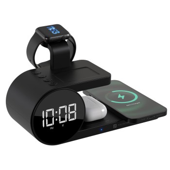 Portronics Freedom 6 15W Wireless Charger with 6-in-1 Function, Earbuds & Watch Wireless Charging, Digital Clock with Alarm