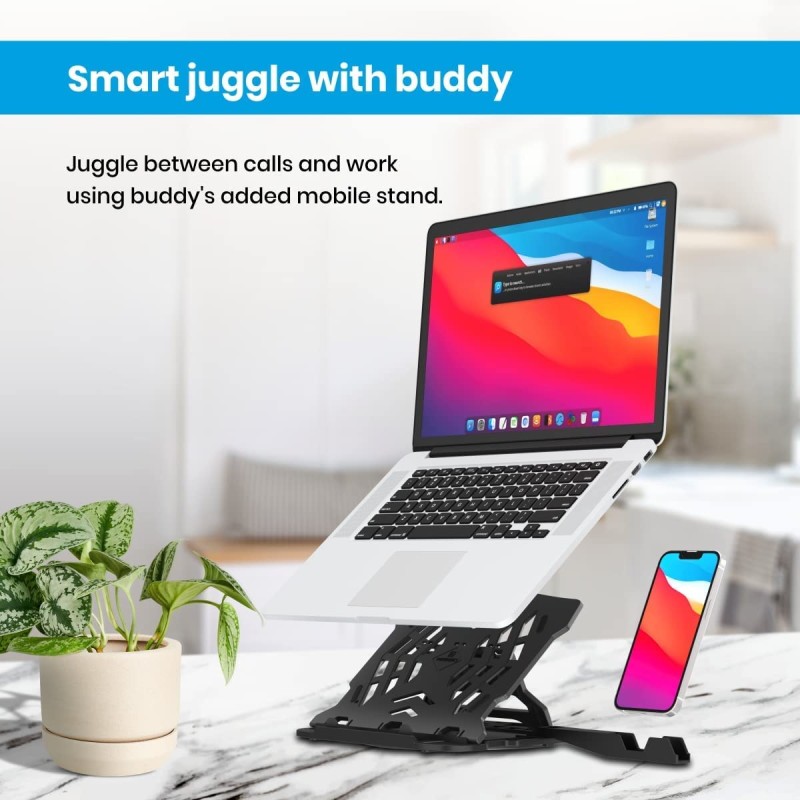 Portronics My Buddy Hexa 22 Laptop Stand with 360° Rotation Base, Mobile Stand, 7 Adjustable Heights, Air Ventilation (Black)