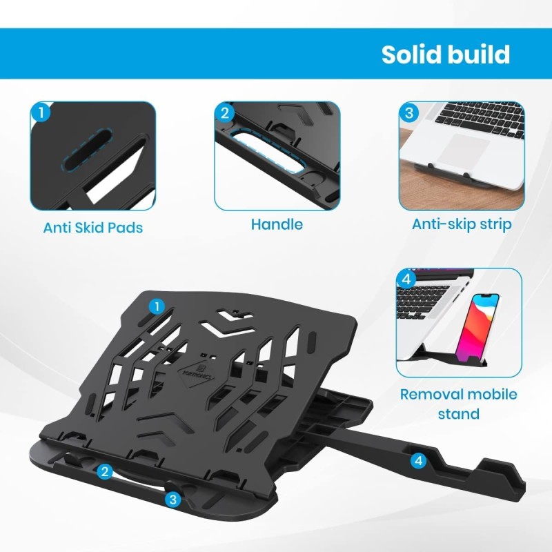Portronics My Buddy Hexa 22 Laptop Stand with 360° Rotation Base, Mobile Stand, 7 Adjustable Heights, Air Ventilation (Black)