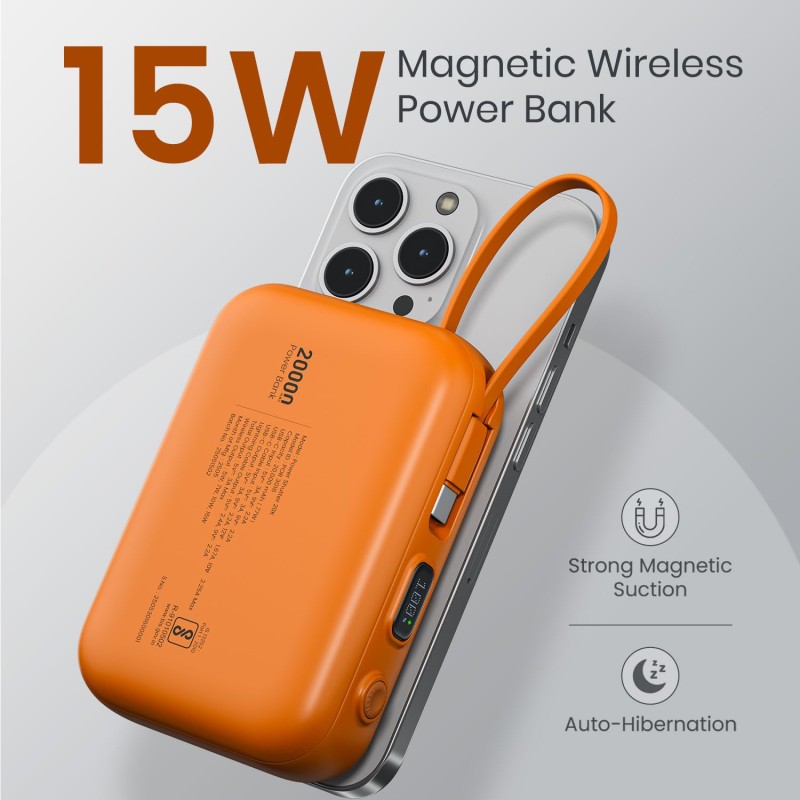 Portronics Power Shutter 20000mAh 15W Magnetic Wireless Fast Charging Powerbank (Orange)