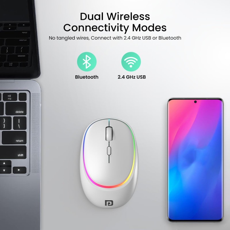 Portronics Toad IV Bluetooth Mouse with 2.4 GHz Wireless (Dual Connectivity), Rechargeable, Connect up to 3 Devices (White)