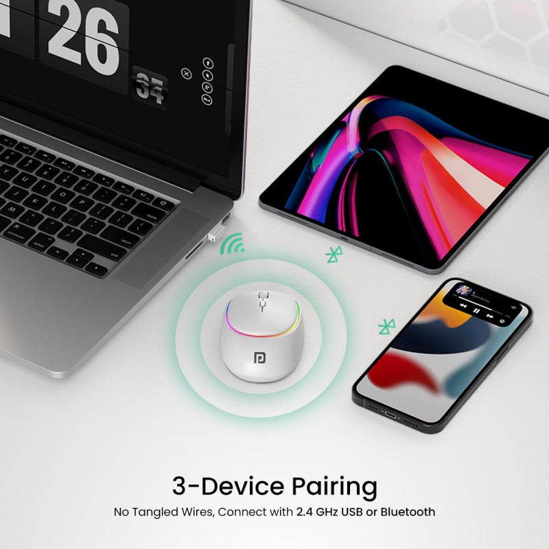 Portronics Toad IV Bluetooth Mouse with 2.4 GHz Wireless (Dual Connectivity), Rechargeable, Connect up to 3 Devices (White)