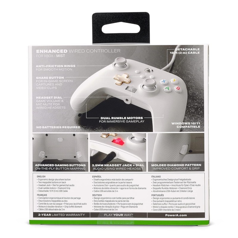 PowerA Enhanced Wired Gaming Controller for Xbox Series X/S, Xbox One, PC, Windows 10/11, White, Mist (Officially Licensed)